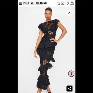 Black Lace Ruffle Maxi Dress